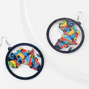 Multicolor Map of Africa- Wooden‎ Earrings